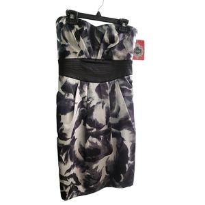 NWT Silk-like Strapless Mini Dress Black/Silver Juniors SZ 7